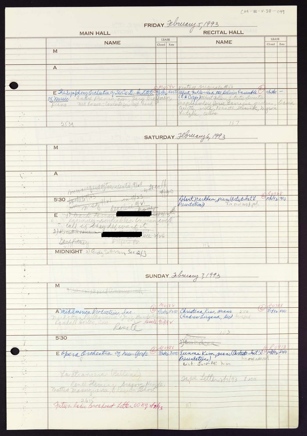 Carnegie Hall Booking Ledger, volume 38, page 49