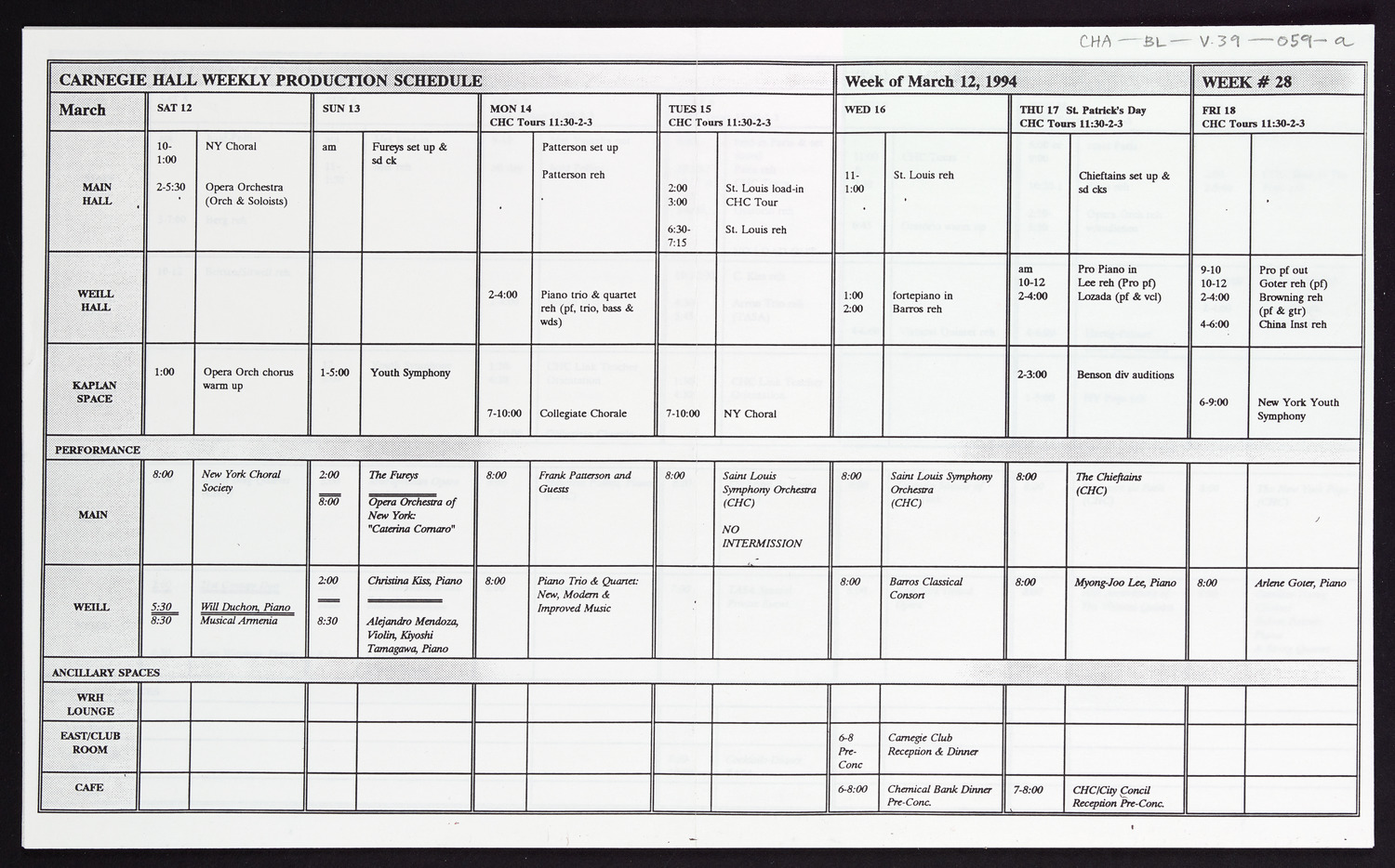 Carnegie Hall Booking Ledger, volume 39, page 59a