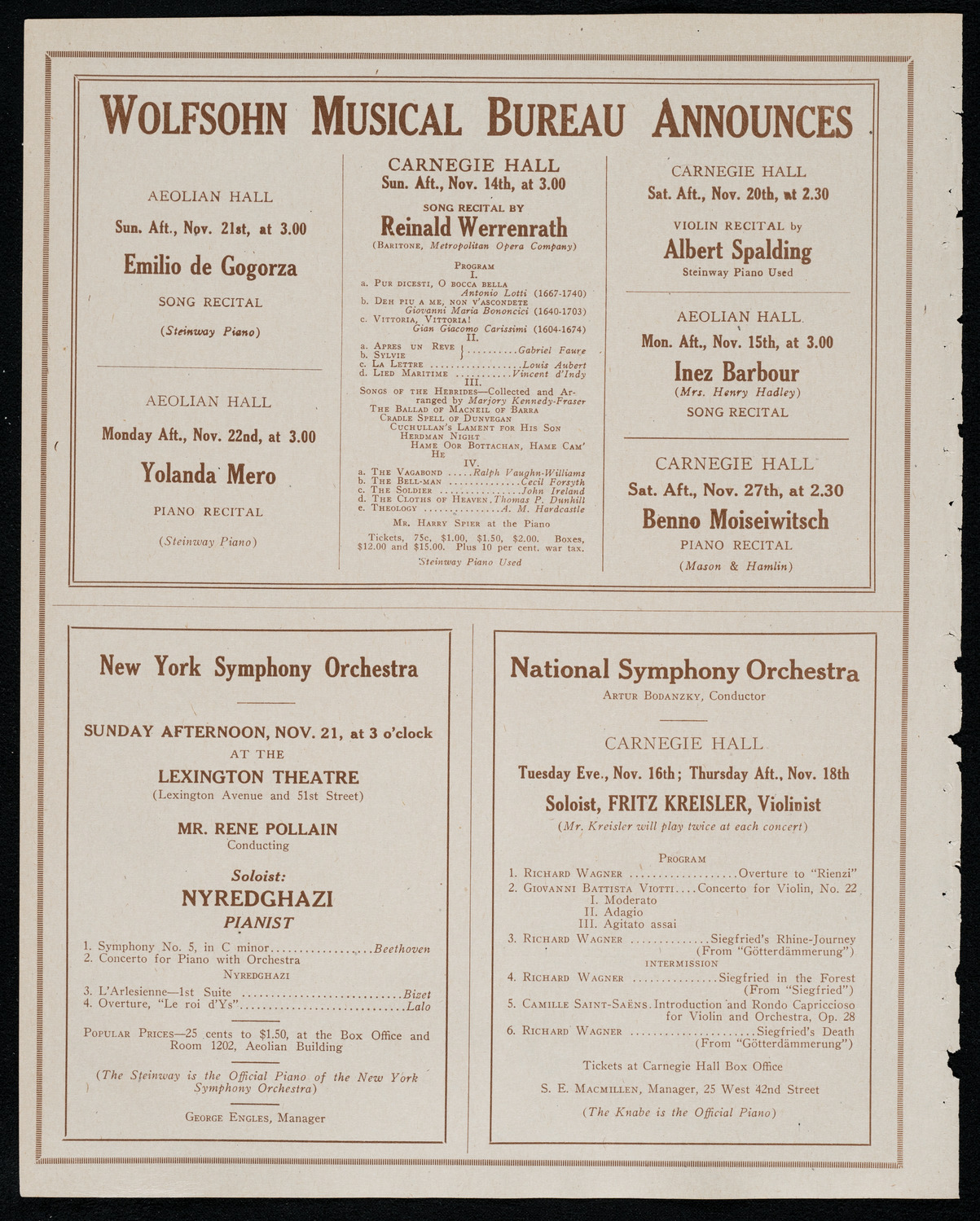 New York Philharmonic, November 12, 1920, program page 8