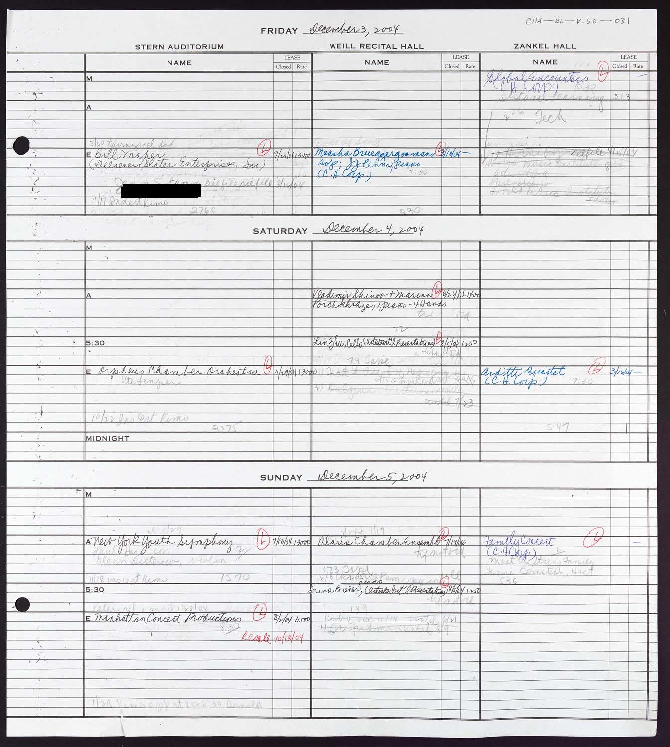 Carnegie Hall Booking Ledger, volume 50, page 31