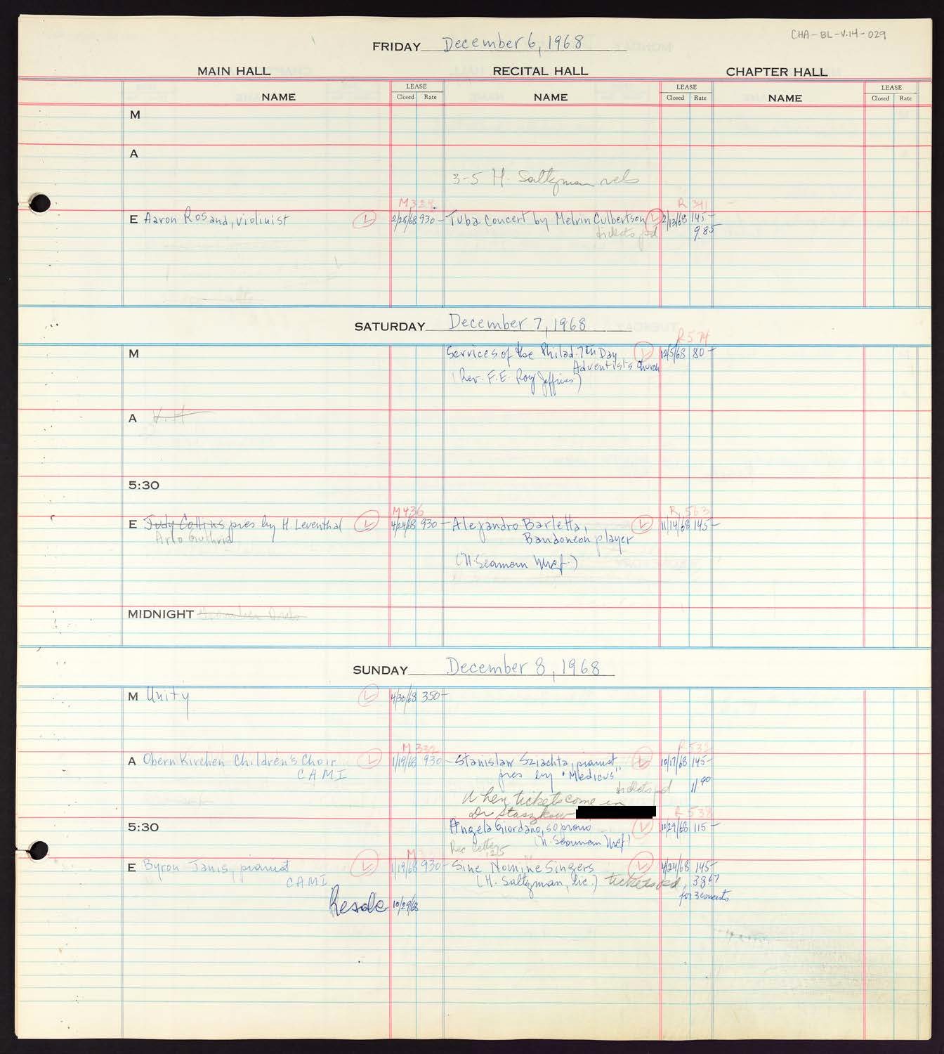 Carnegie Hall Booking Ledger, volume 14, page 29