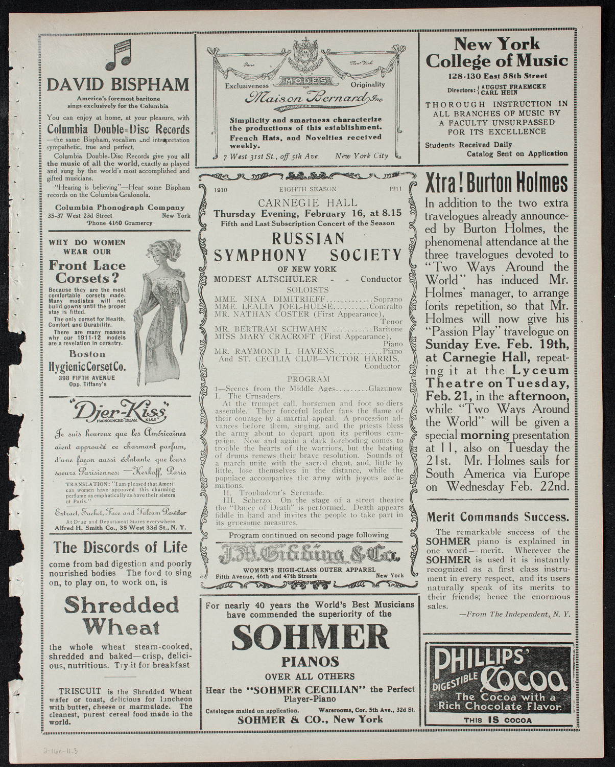 Russian Symphony Society of New York, February 16, 1911, program page 5