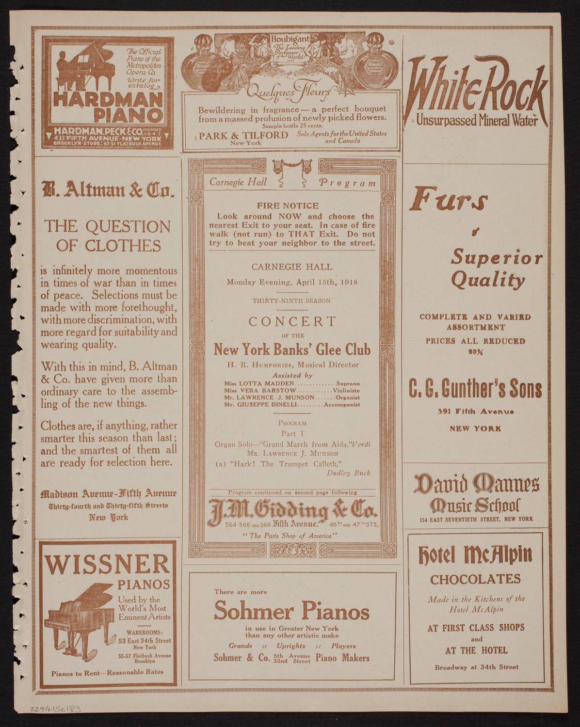 New York Banks' Glee Club, April 15, 1918, program page 5