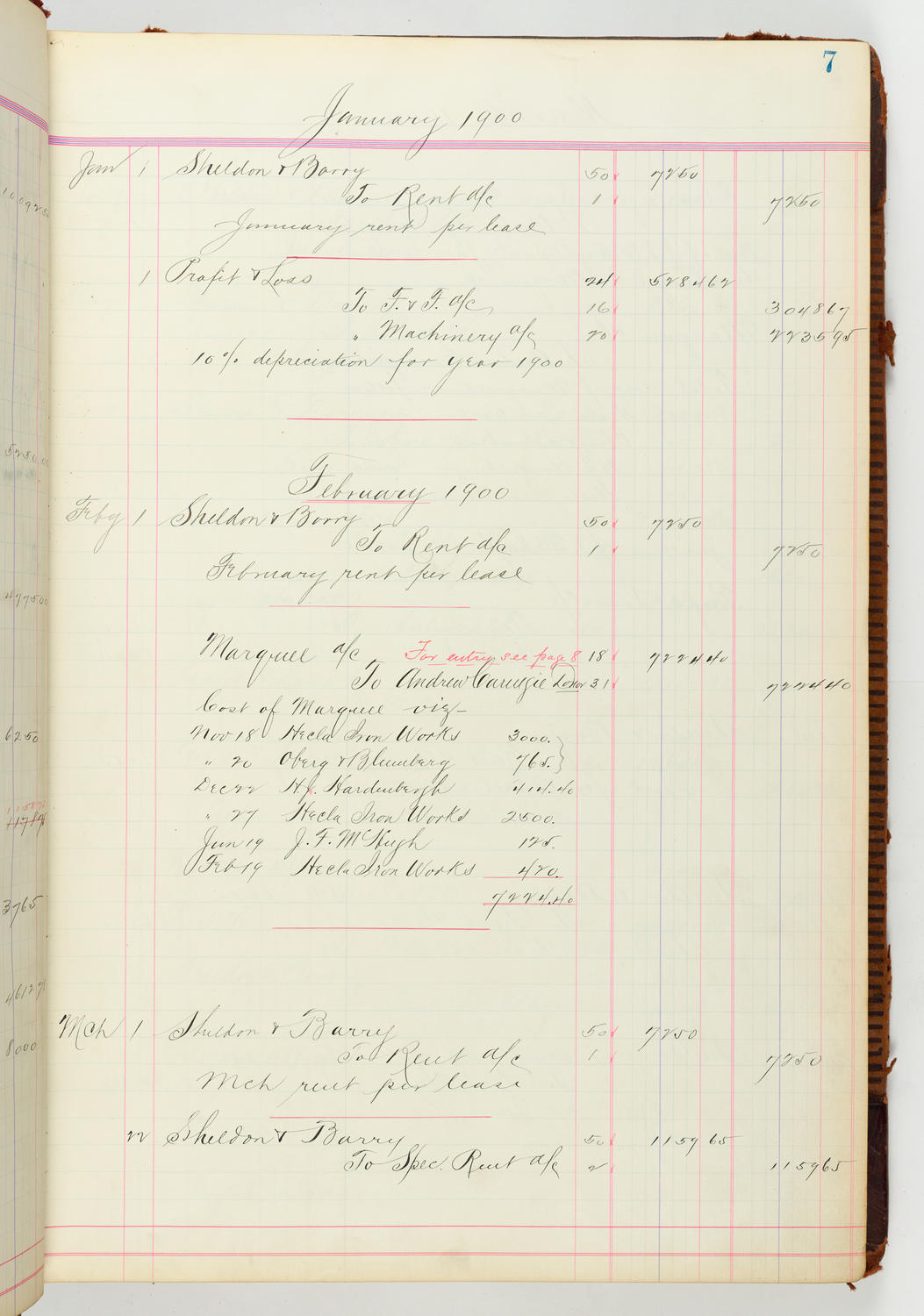 Music Hall Accounting Ledger Journal, volume 7, page 7