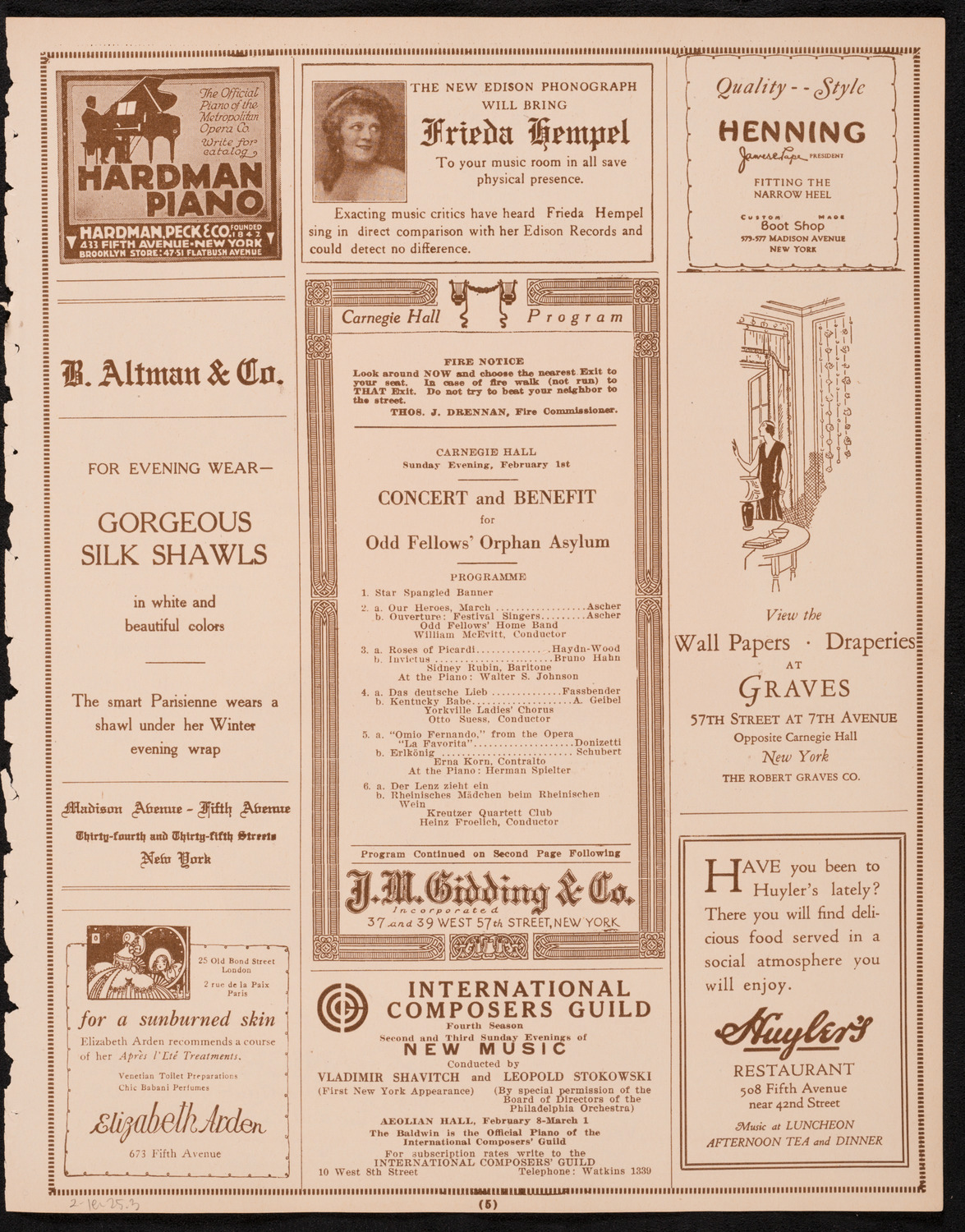 Concert and Benefit for Odd Fellows' Orphan Asylum, February 1, 1925, program page 5