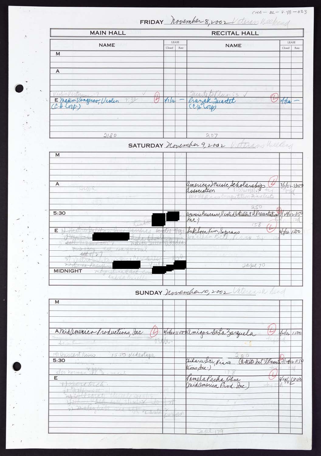 Carnegie Hall Booking Ledger, volume 48, page 23