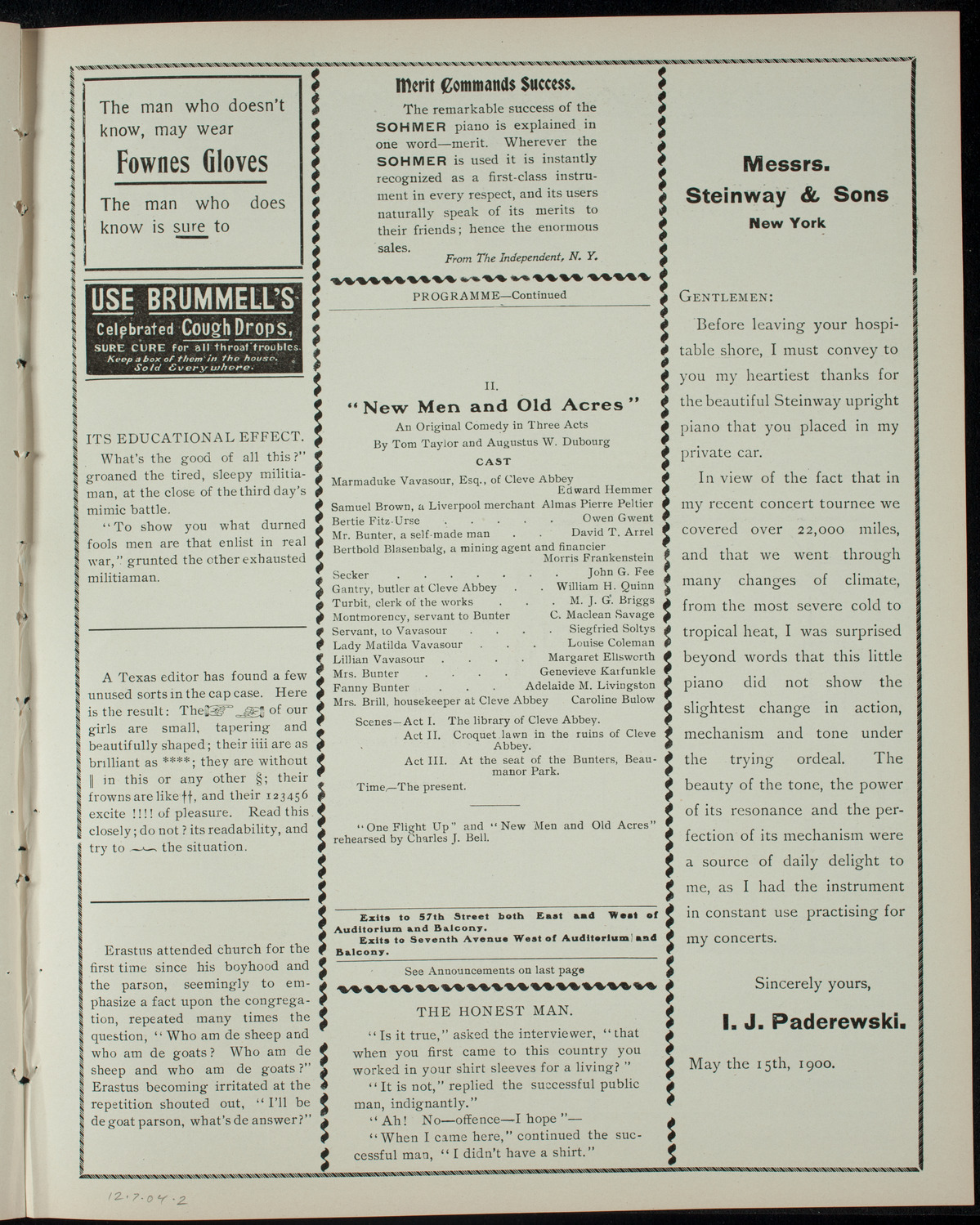 Academy Stock Company of the American Academy of the Dramatic Arts/Empire Theatre Dramatic School, December 7, 1904, program page 3