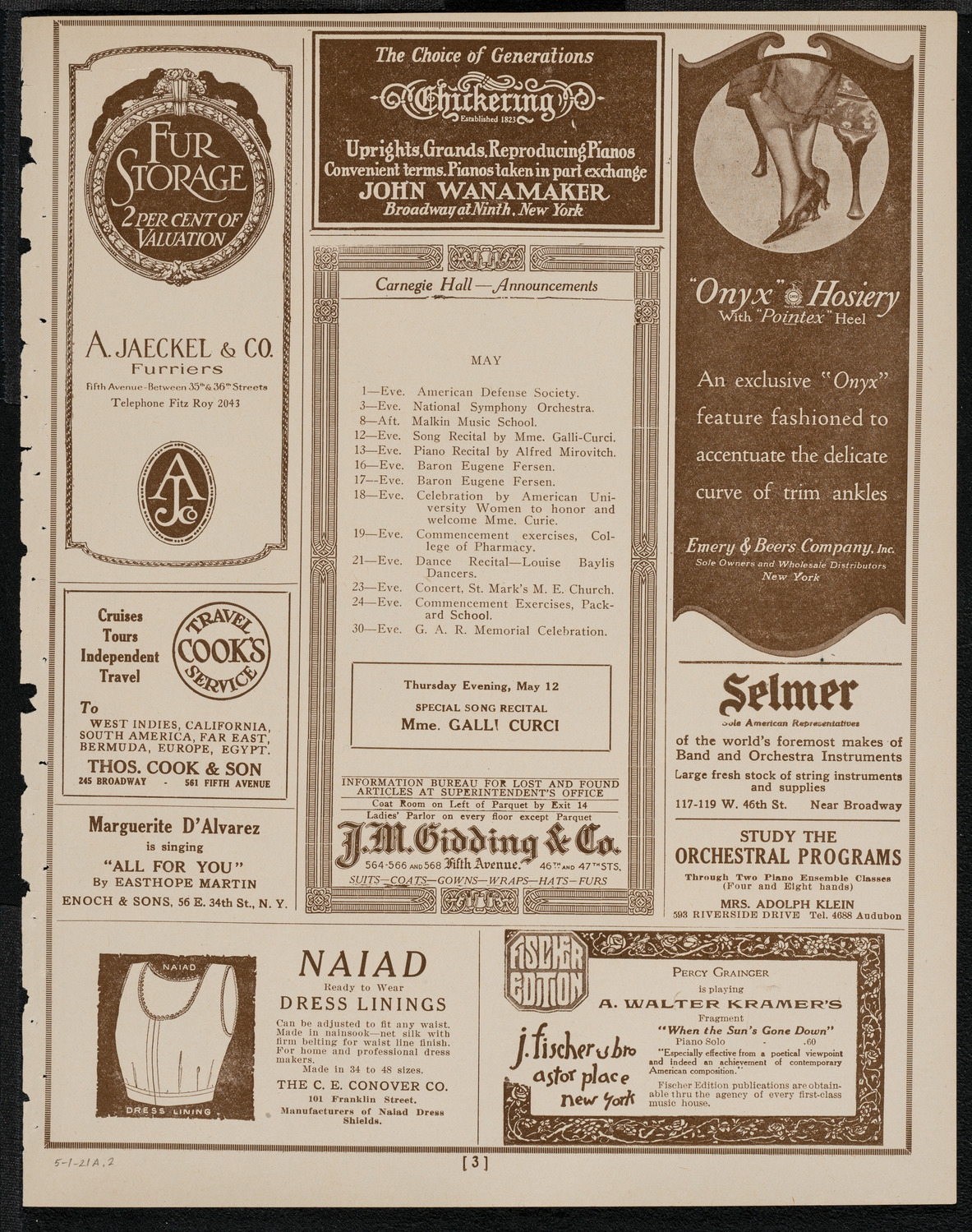 Joseph Schwarz, Baritone, Max Rosen, Violin, and Sara Sokolsky-Freid, Piano, May 1, 1921, program page 3