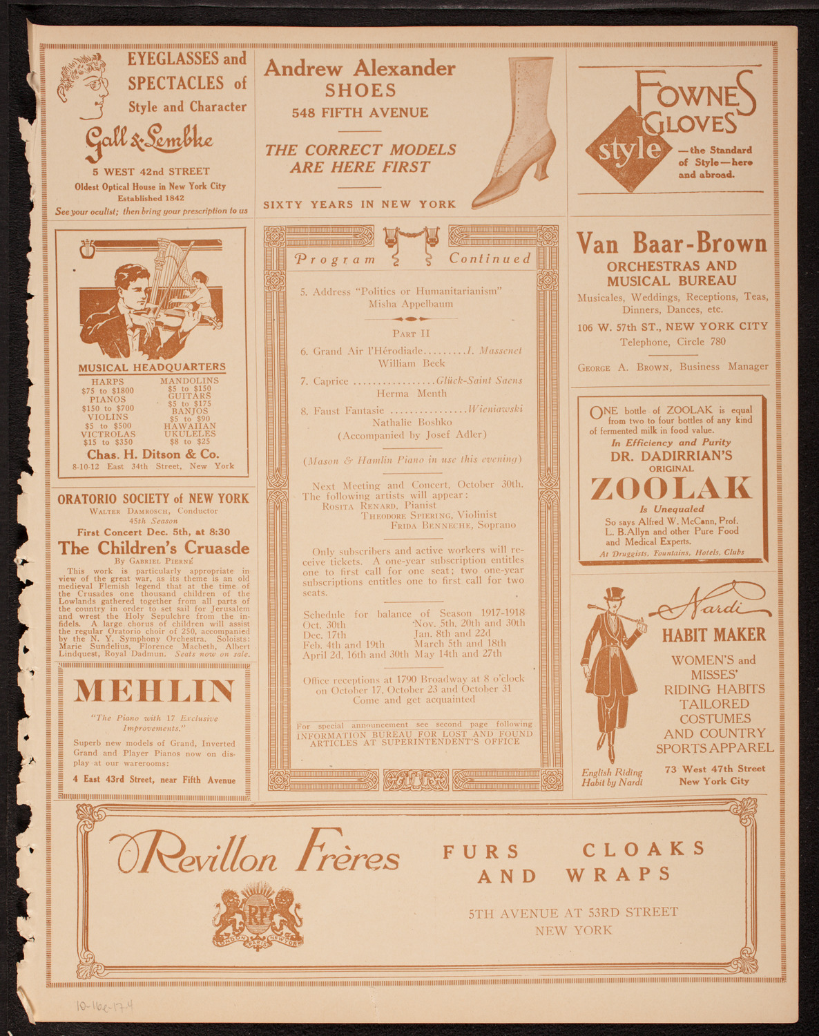 Meeting: The Humanitarian Cult, October 16, 1917, program page 7