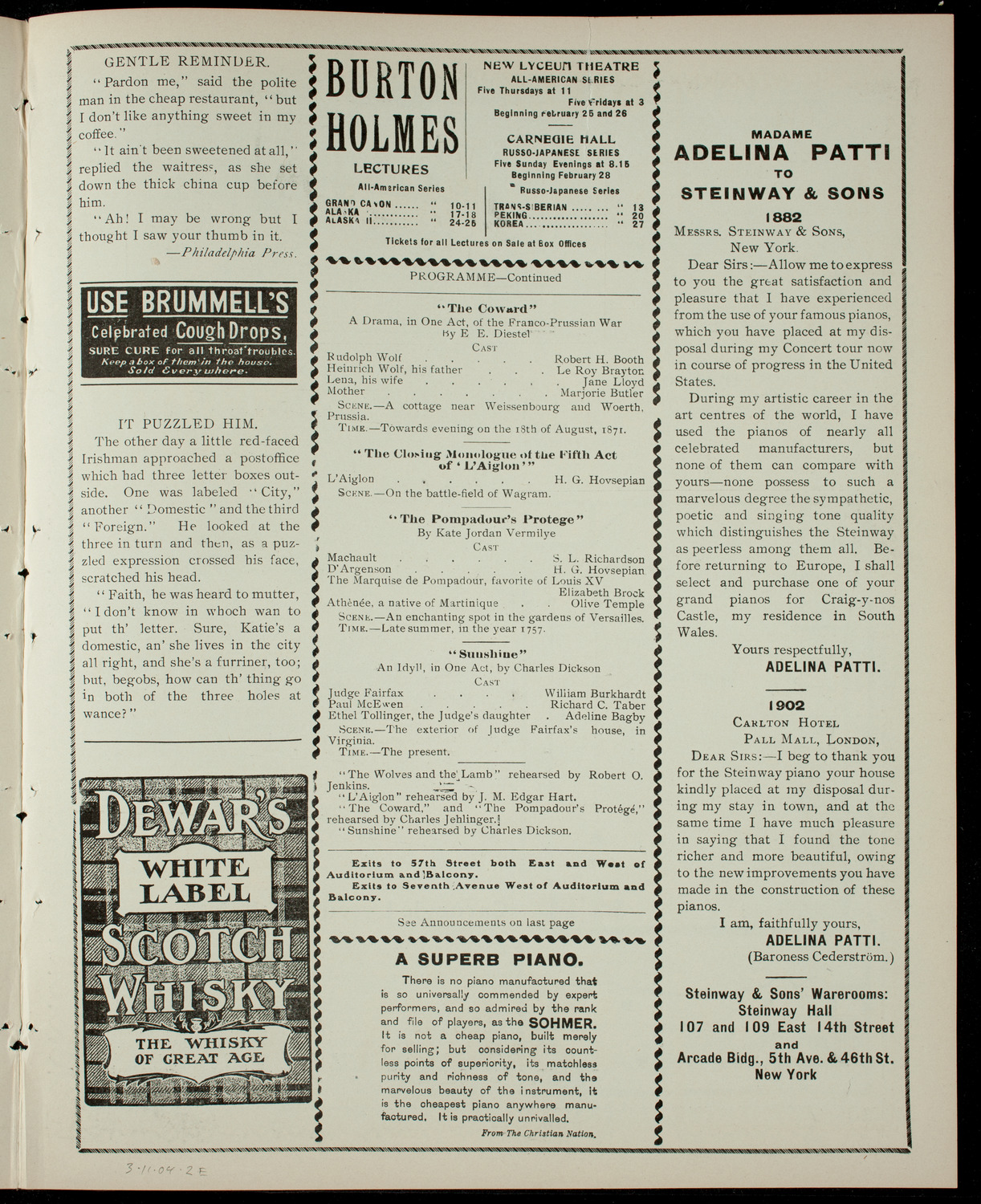 Academy Stock Company of the American Academy of Dramatic Arts/Empire Theatre Dramatic School, March 11, 1904, program page 3