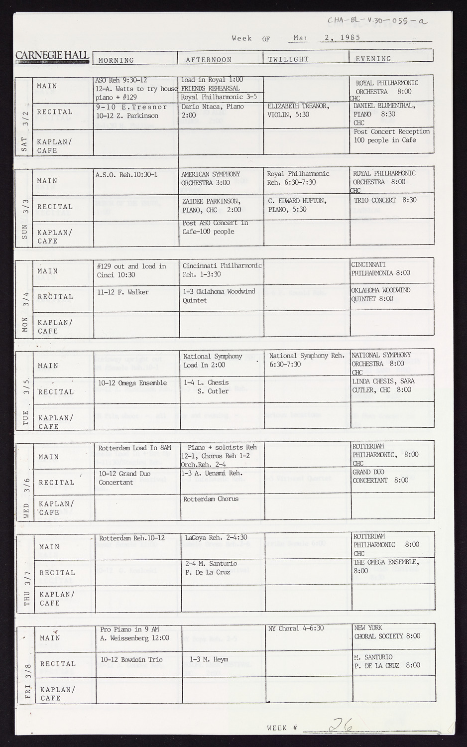 Carnegie Hall Booking Ledger, volume 30, page 55a