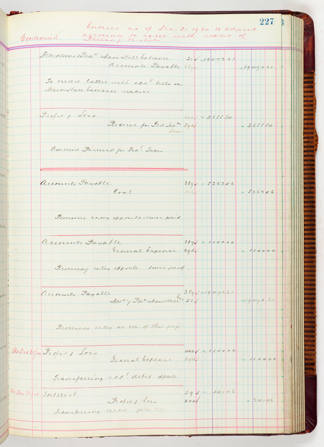 Music Hall Accounting Ledger, volume 5, page 227