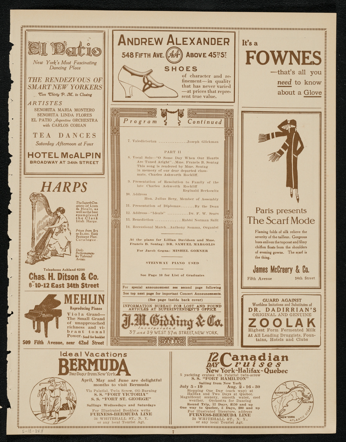 Graduation: New York School of Chiropractic, May 1, 1924, program page 7