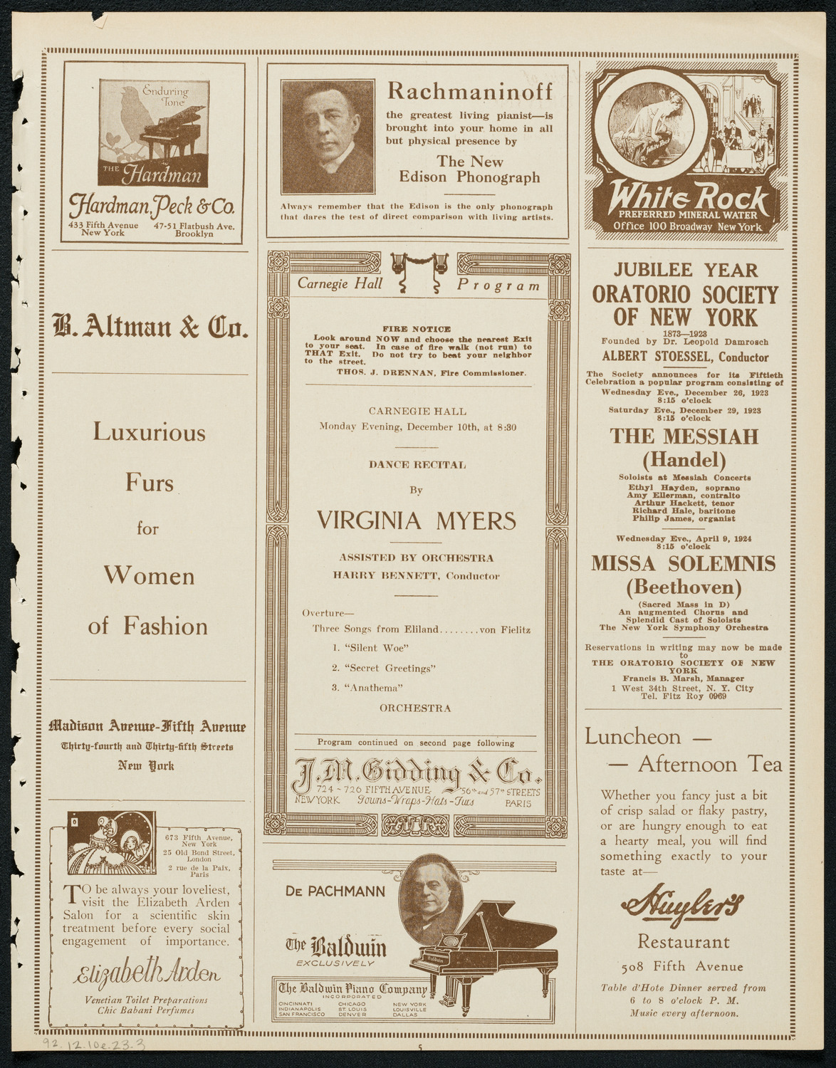 Virginia Myers, assisted by Orchestra, December 10, 1923, program page 5