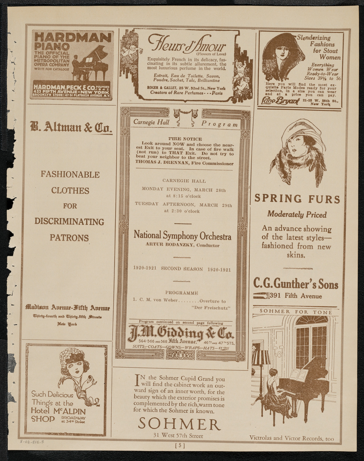 National Symphony Orchestra, March 28, 1921, program page 5