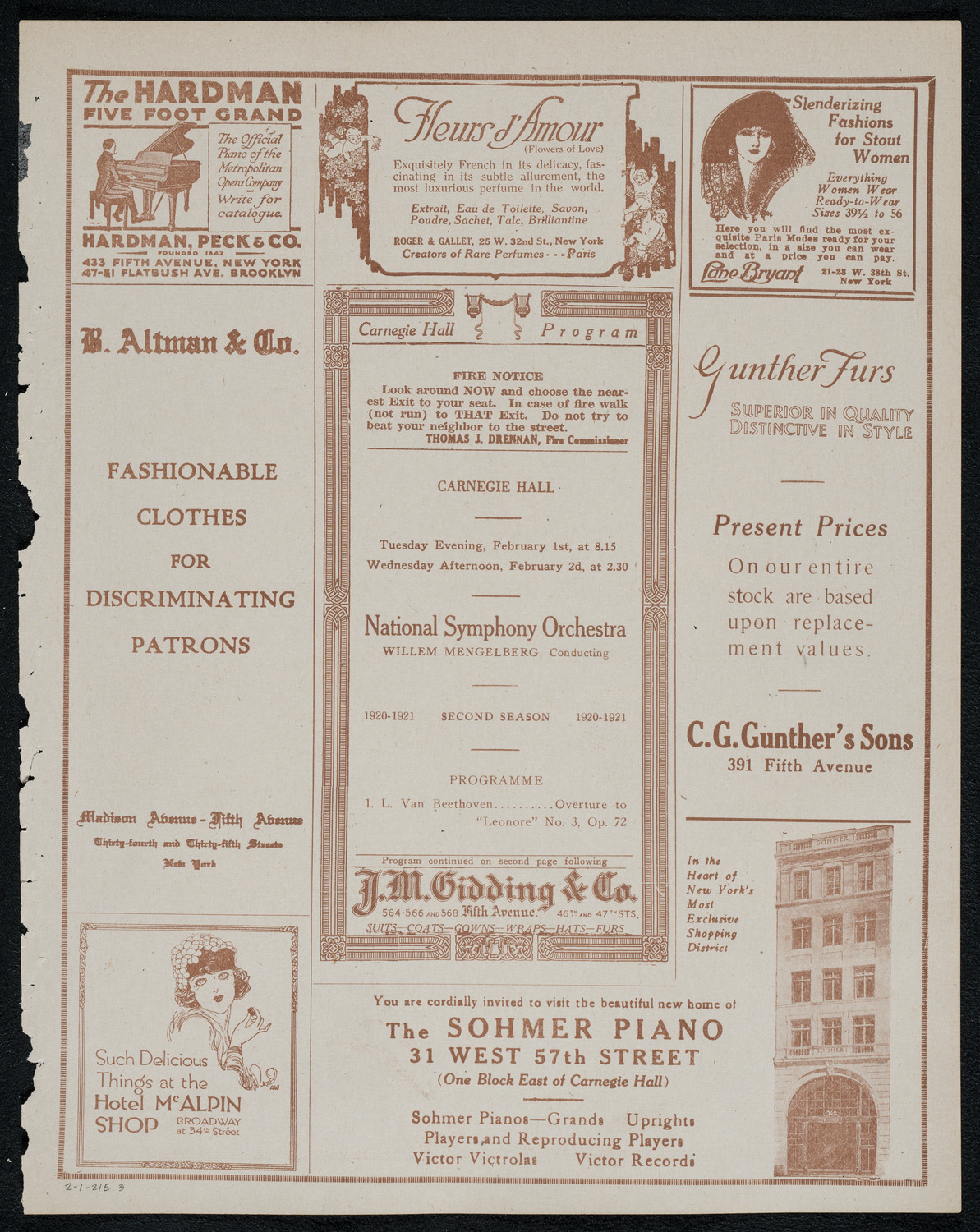 National Symphony Orchestra, February 1, 1921, program page 5