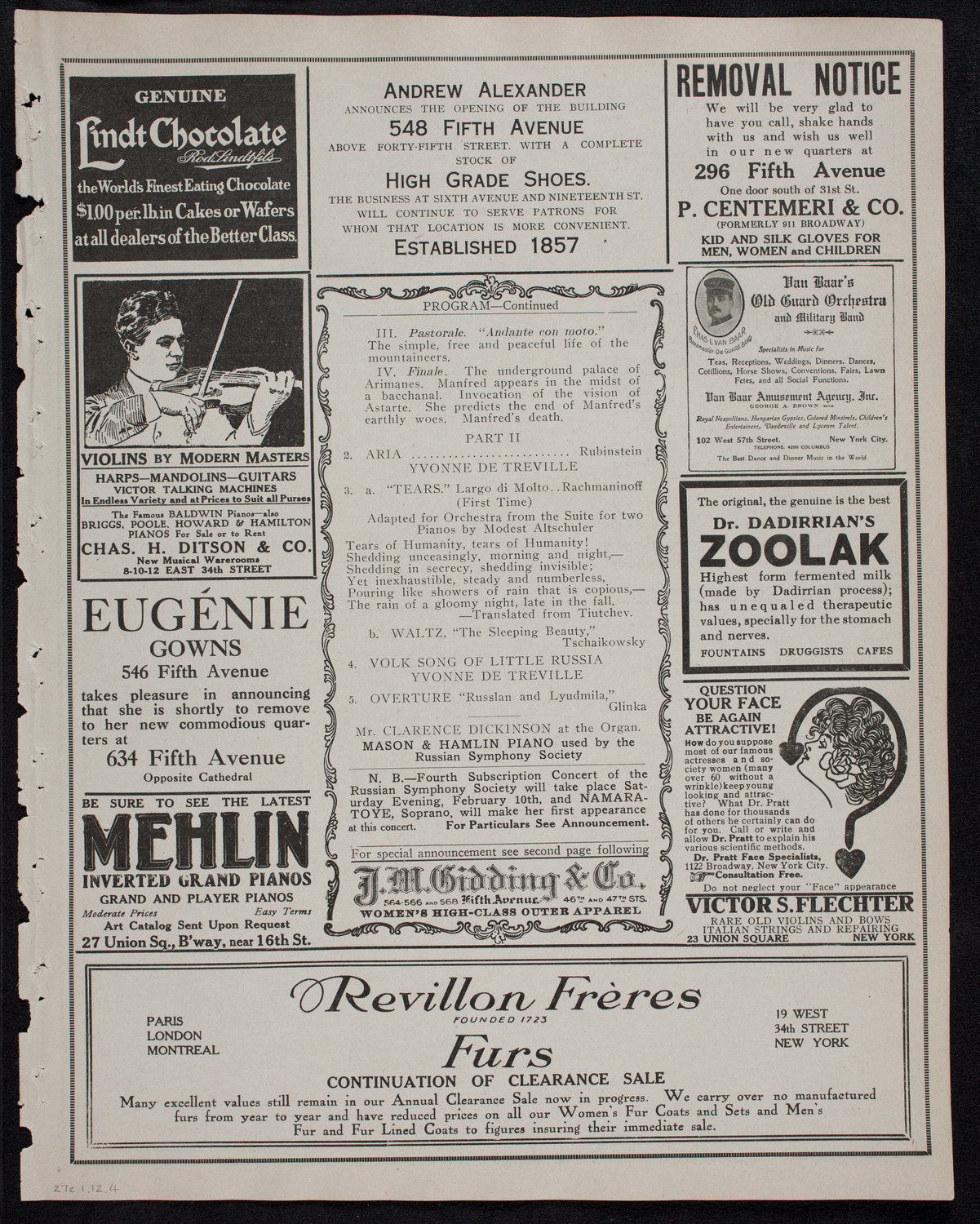 Russian Symphony Society of New York, January 27, 1912, program page 7