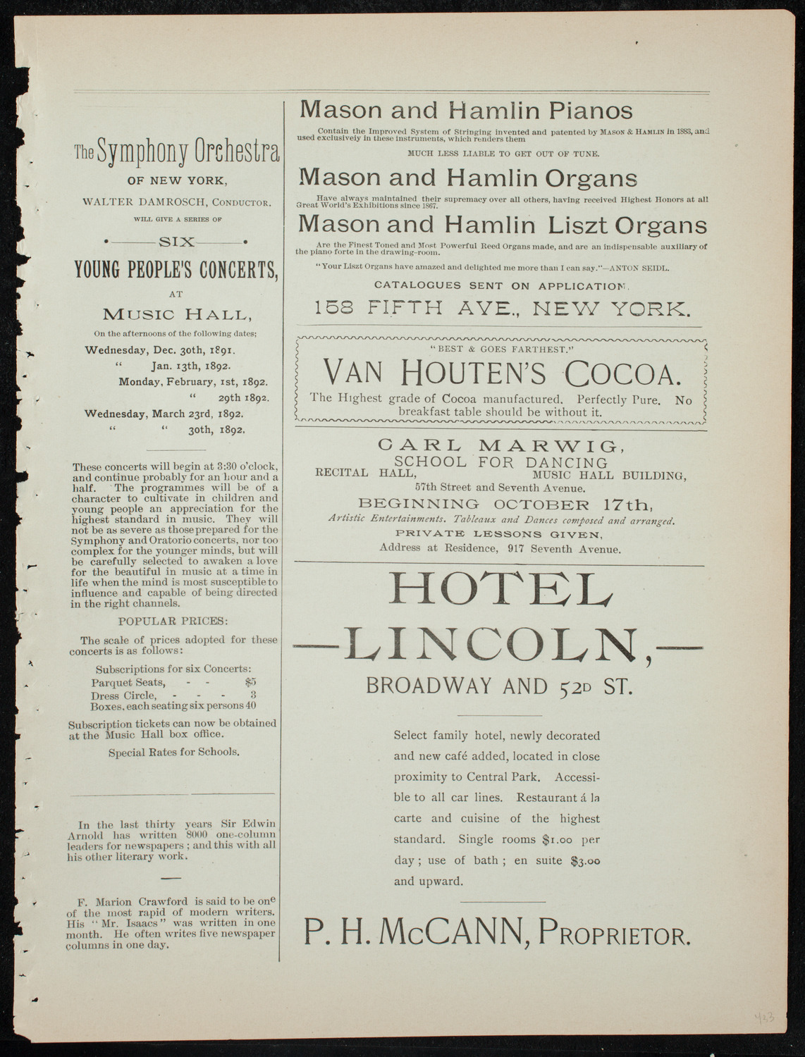 Grand Concert, December 22, 1891, program page 5