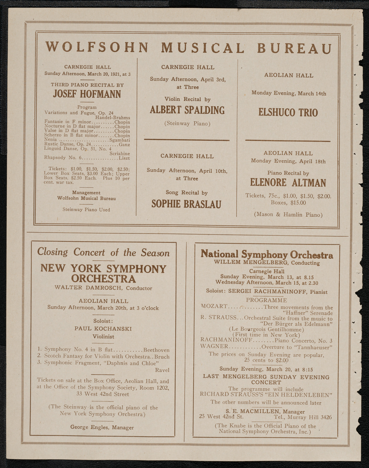 New York Philharmonic, March 13, 1921, program page 8