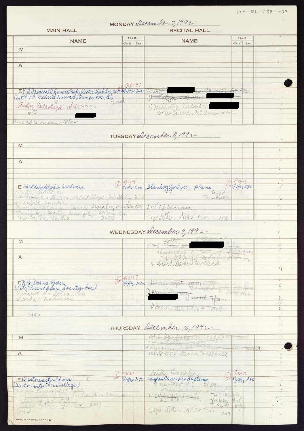 Carnegie Hall Booking Ledger, volume 38, page 32