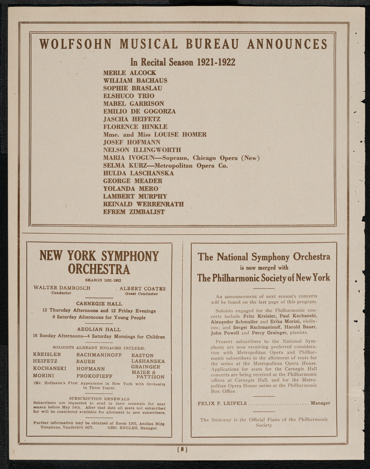 Amelita Galli-Curci, Soprano, May 12, 1921, program page 8