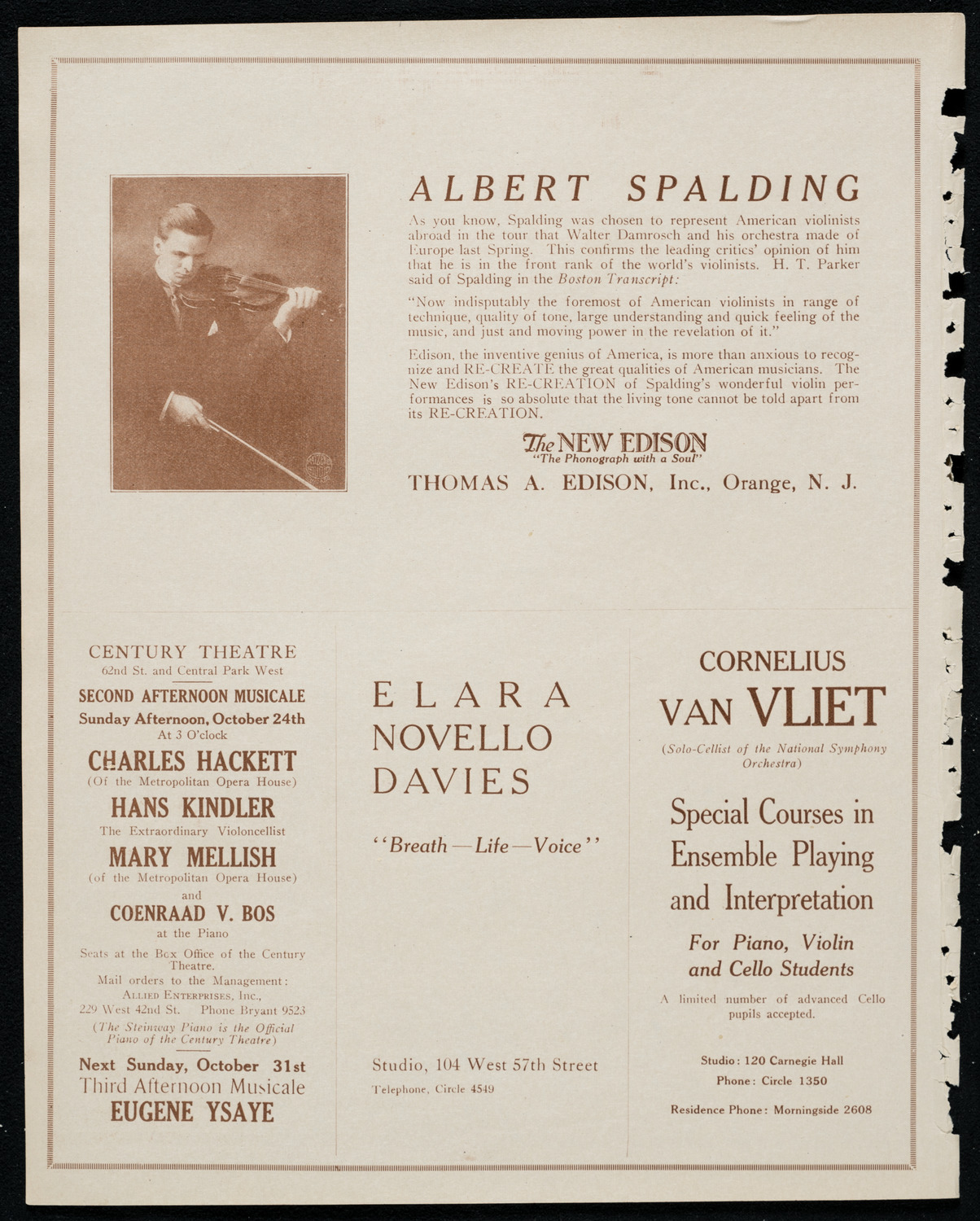 Leopold Godowsky, Piano, Max Rosen, Violin, and May Mulke, Cello, October 23, 1920, program page 2