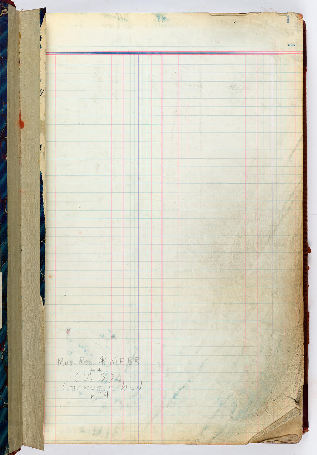 Music Hall Accounting Ledger, volume 4, page 1