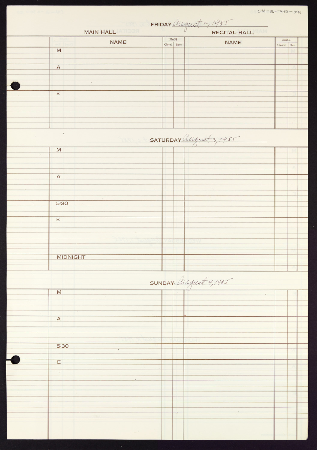 Carnegie Hall Booking Ledger, volume 30, page 99