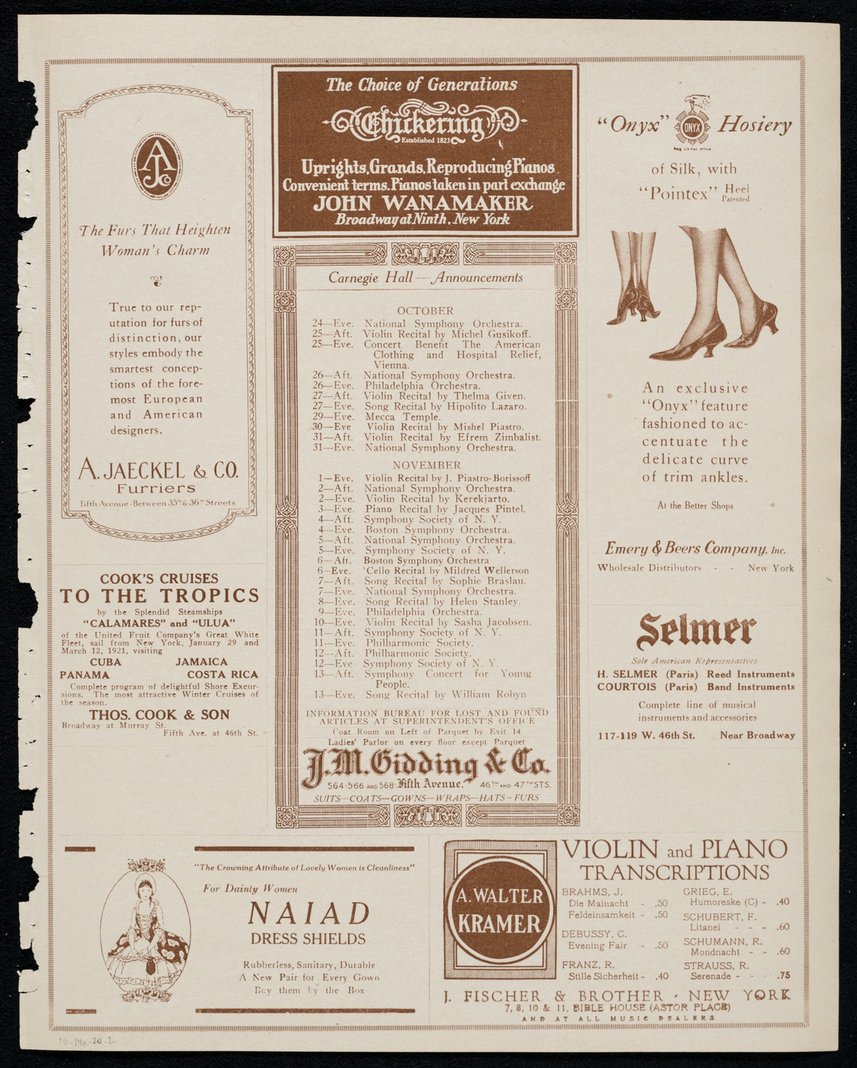 Fritz Kreisler, Violin, October 24, 1920, program page 3