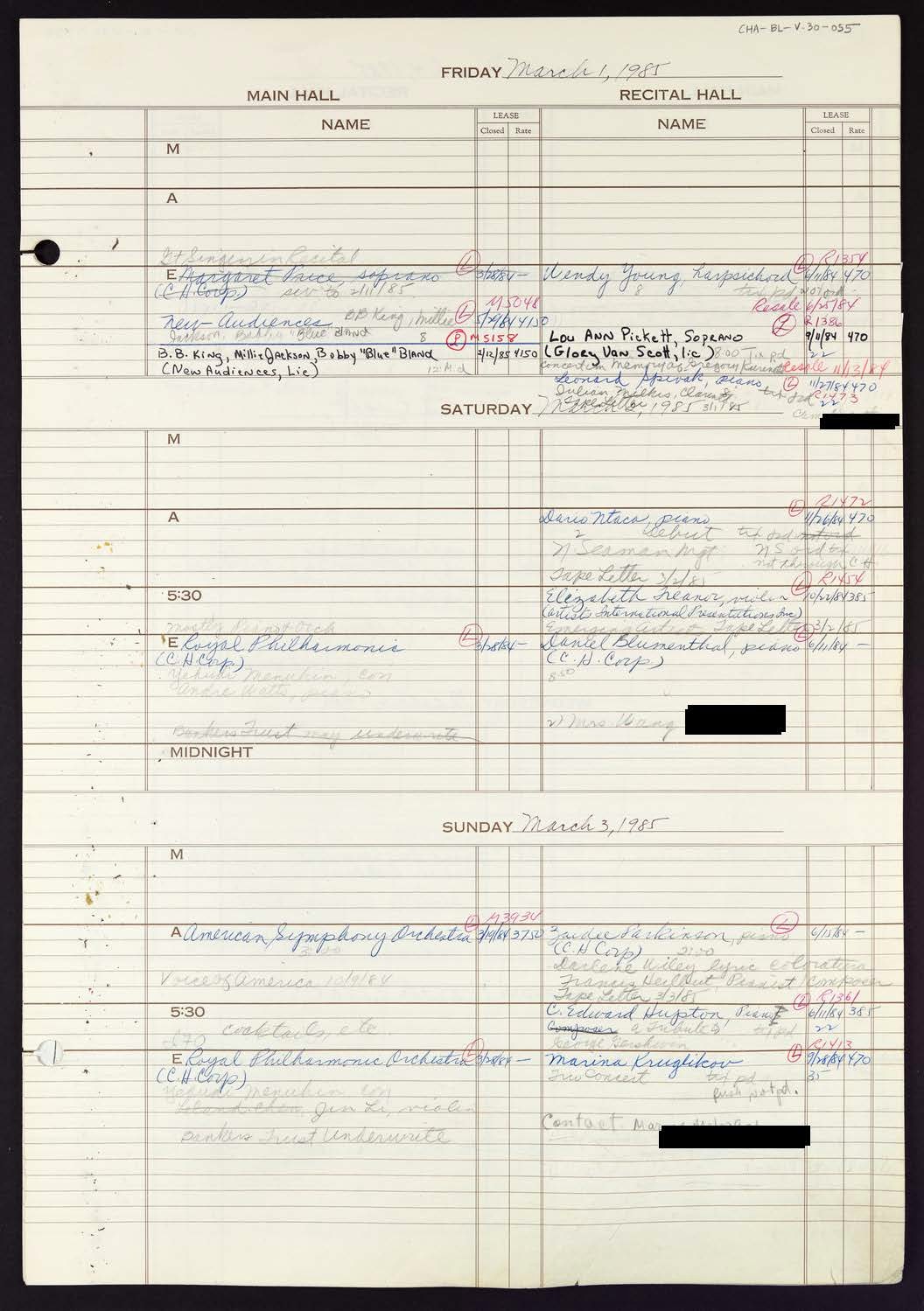 Carnegie Hall Booking Ledger, volume 30, page 55