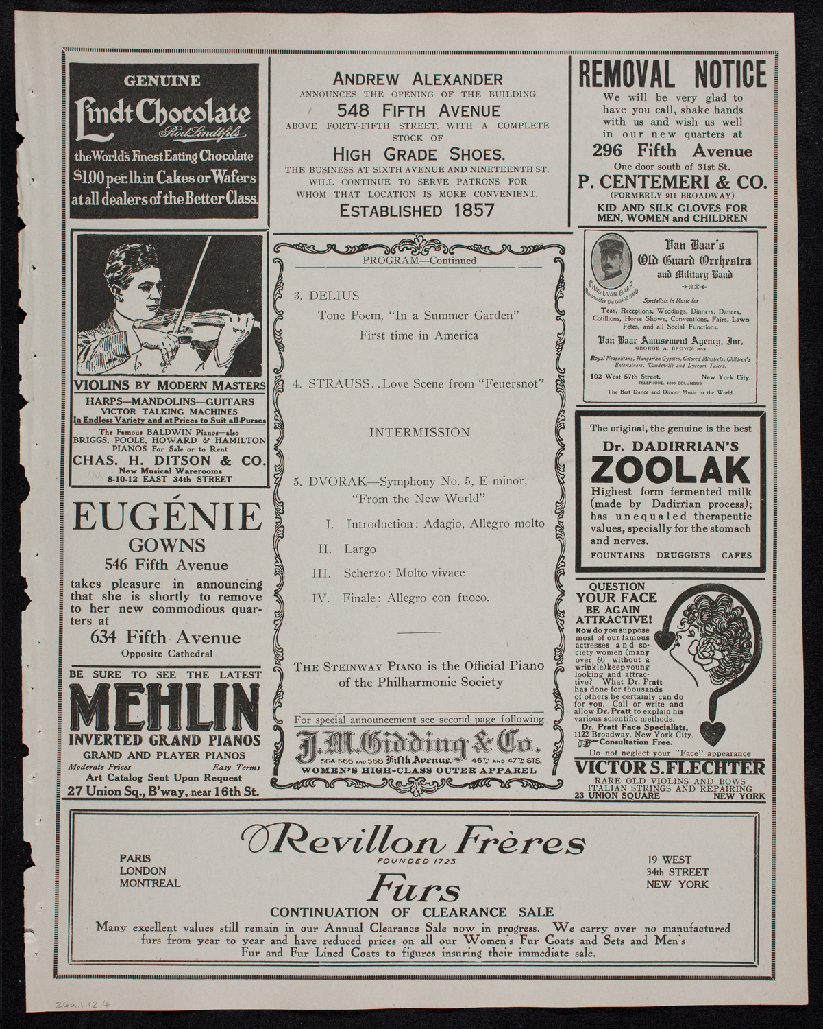 New York Philharmonic, January 26, 1912, program page 7