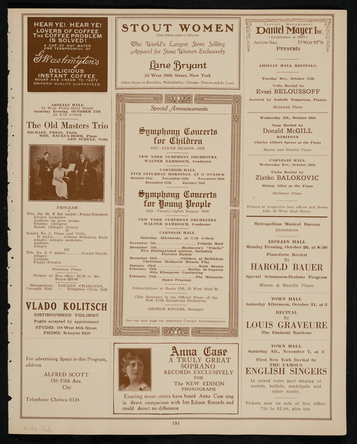 New York Philharmonic, October 15, 1925, program page 9