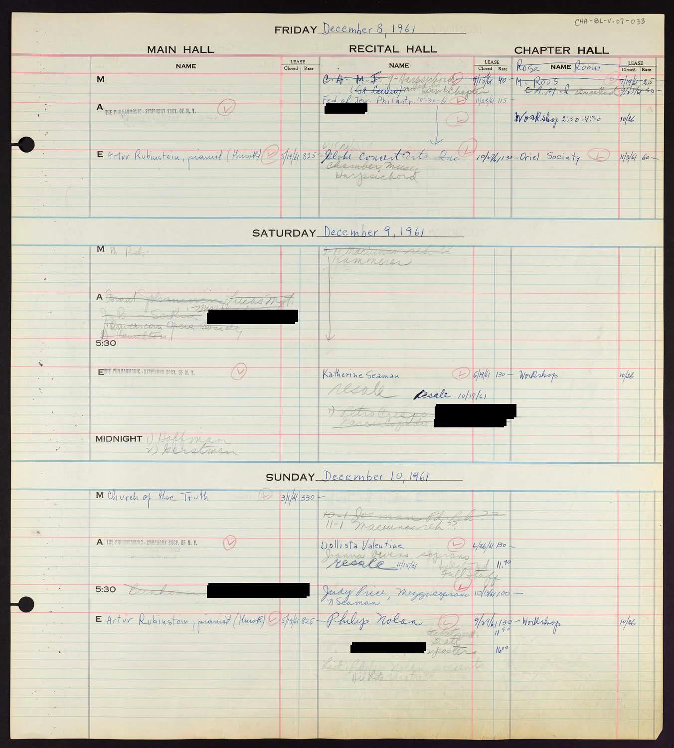 Carnegie Hall Booking Ledger, volume 7, page 33