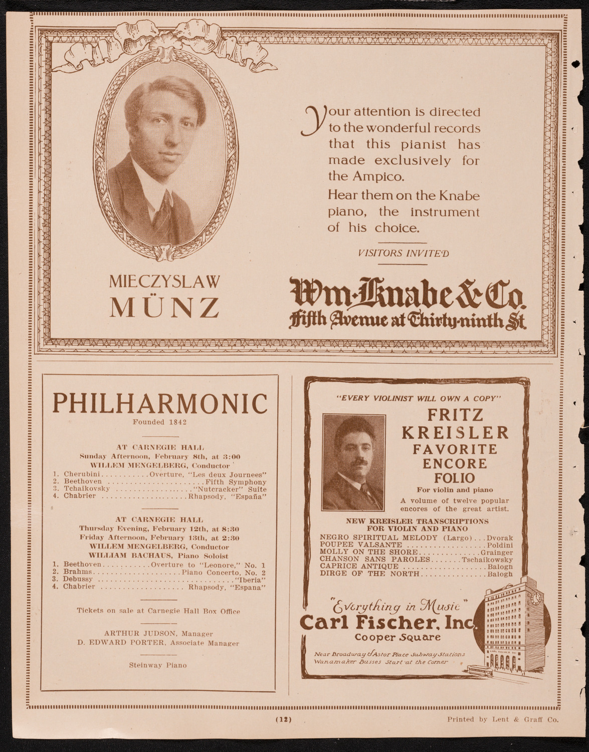 London String Quartet, February 7, 1925, program page 12