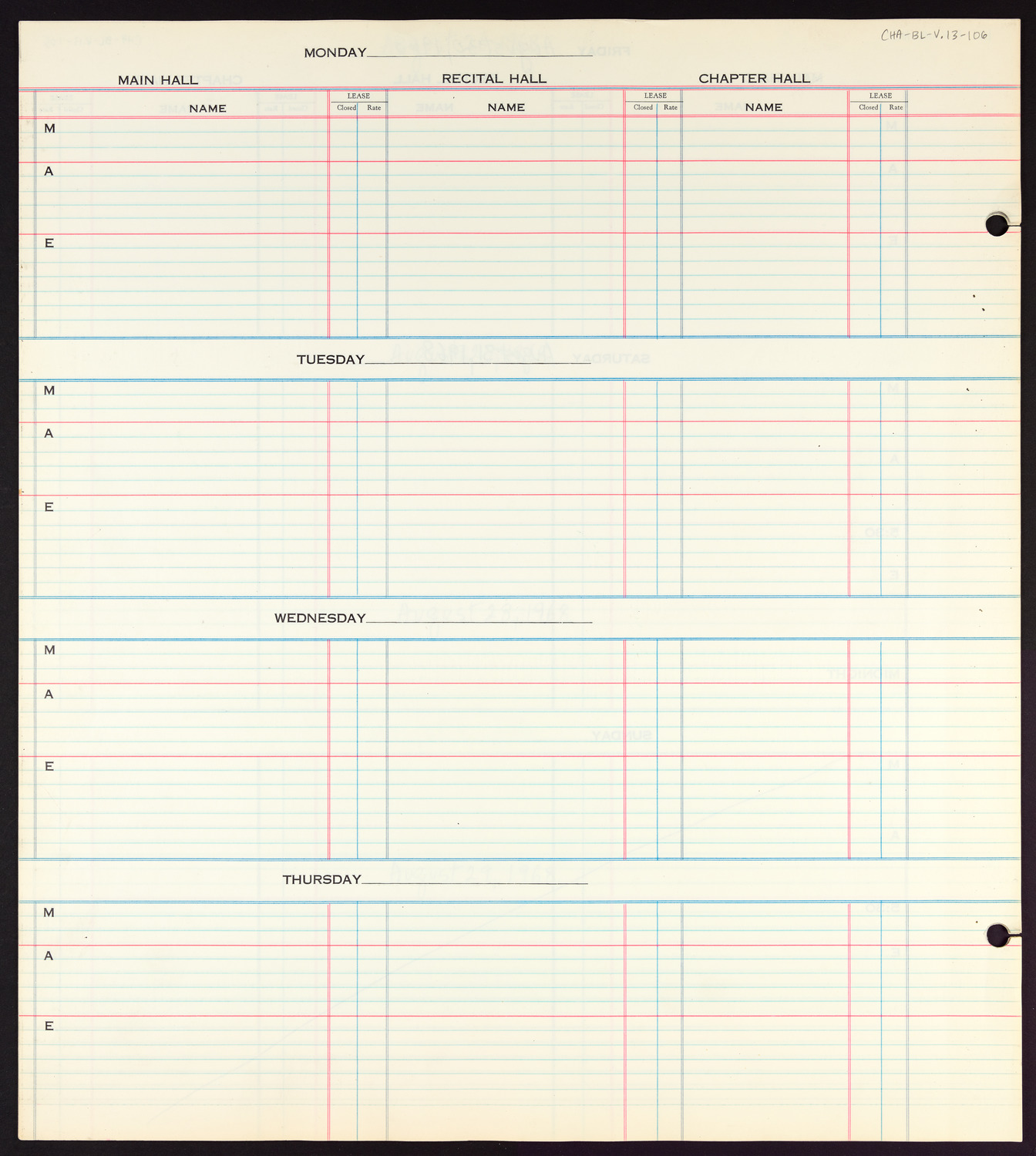 Carnegie Hall Booking Ledger, volume 13, page 106