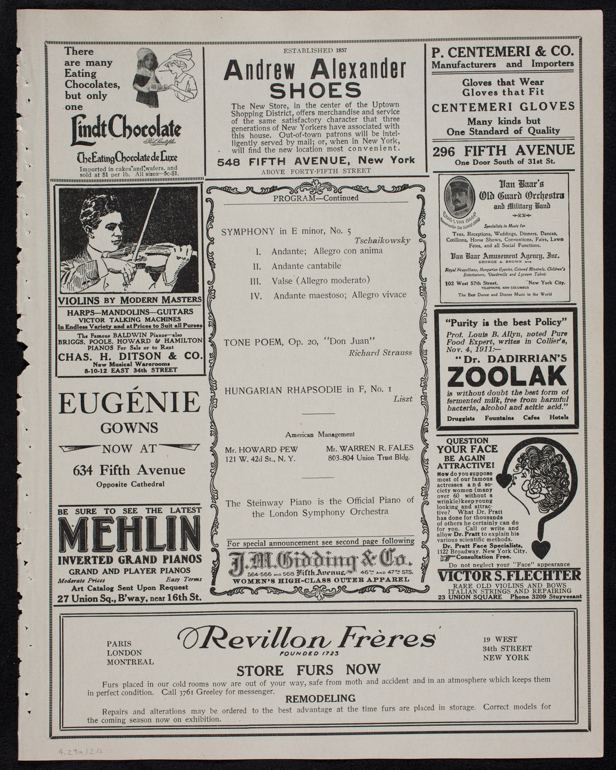 London Symphony Orchestra, April 29, 1912, program page 7