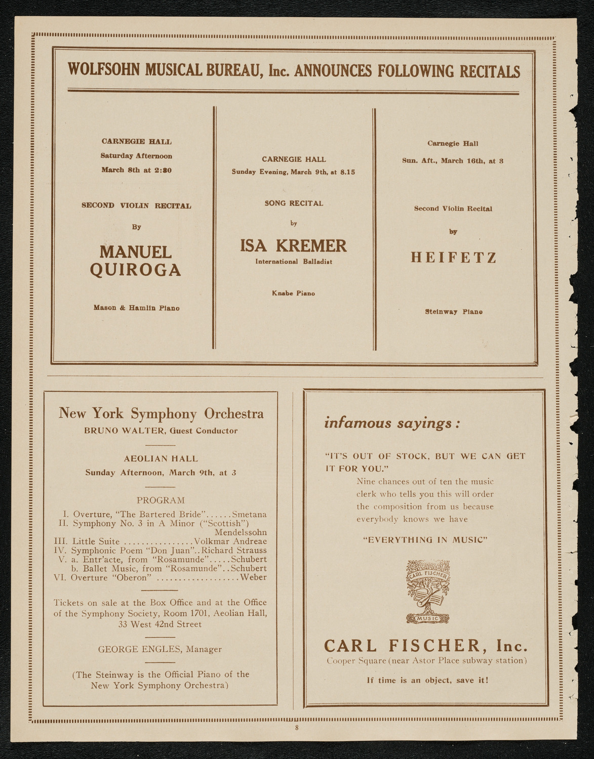 Philadelphia Orchestra and the Toronto Mendelssohn Choir, March 4, 1924, program page 8