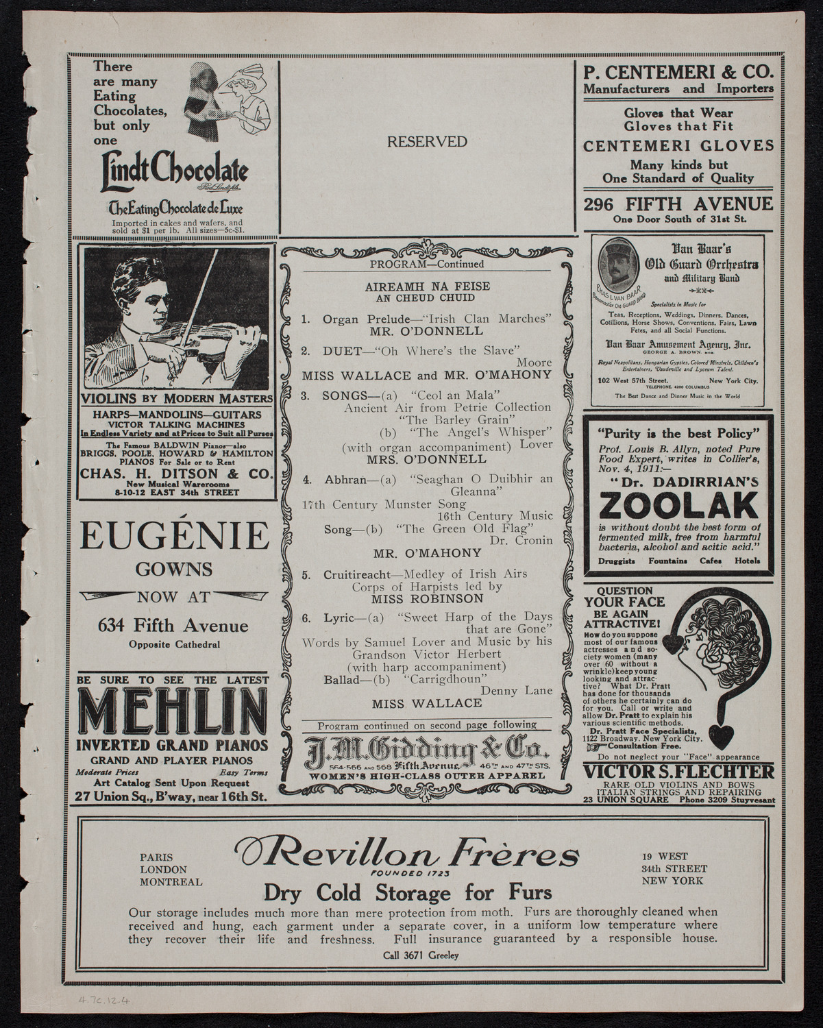 Gaelic Society: Feis Ceoil Agus Seanachas, April 7, 1912, program page 7