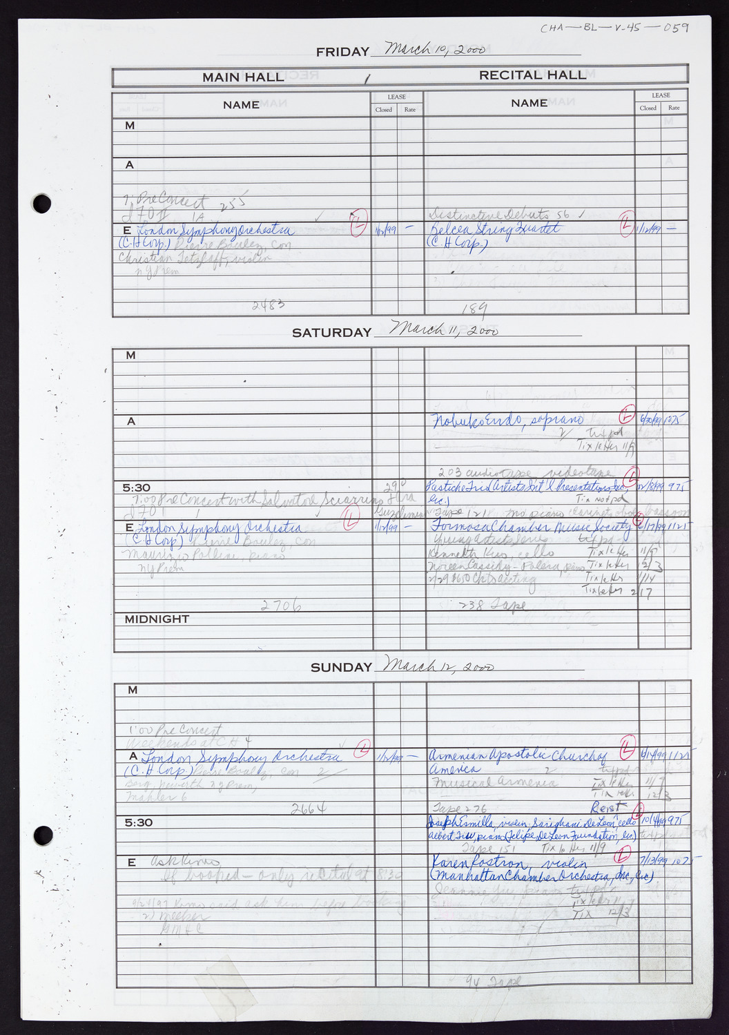 Carnegie Hall Booking Ledger, volume 45, page 59