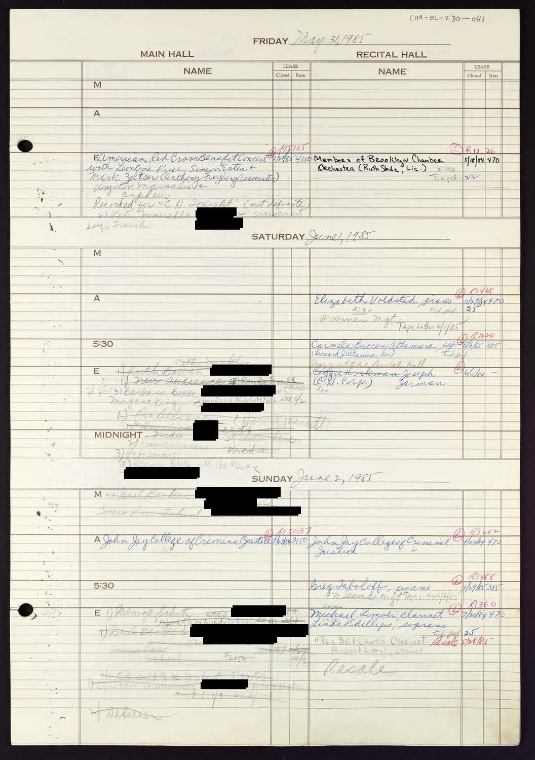 Carnegie Hall Booking Ledger, volume 30, page 81