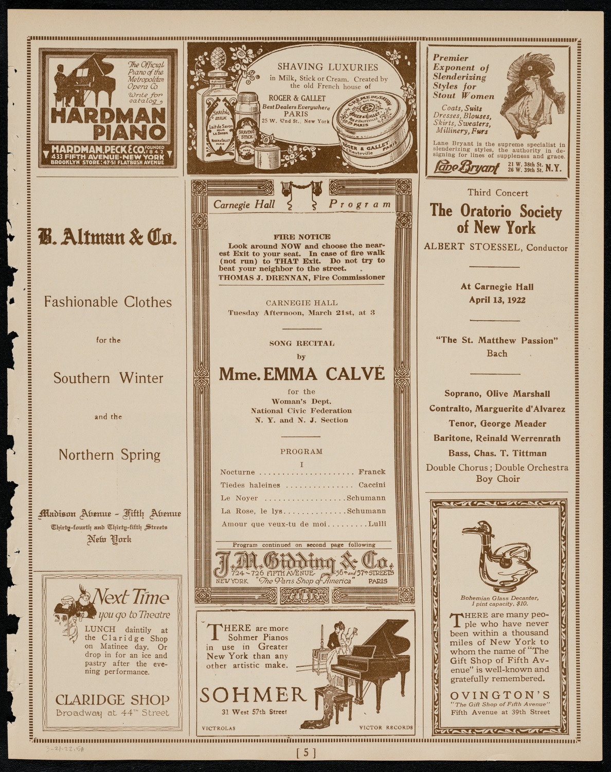 Emma Calvé, Soprano, March 21, 1922, program page 5