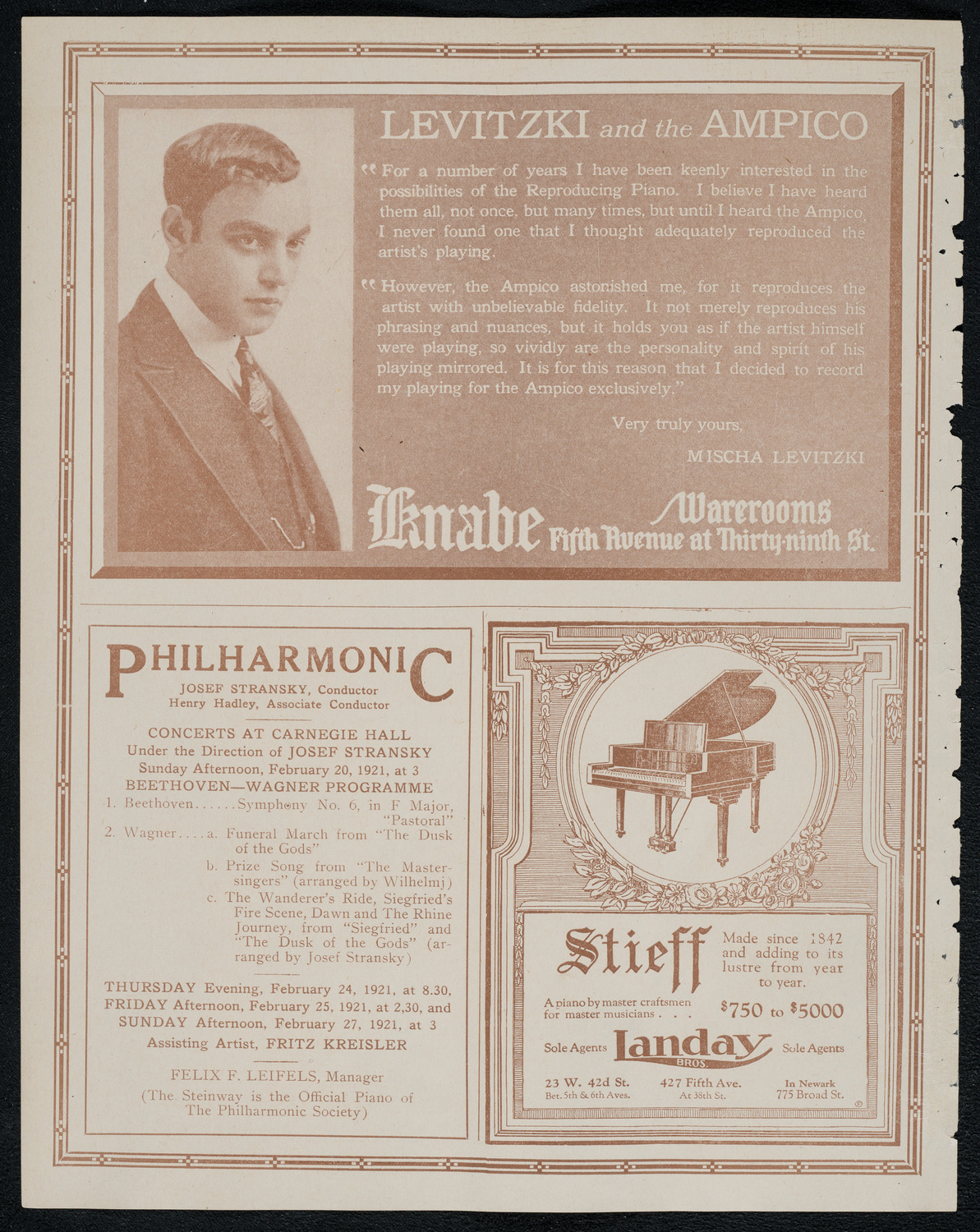 Fritz Kreisler, Violin, February 15, 1921, program page 12
