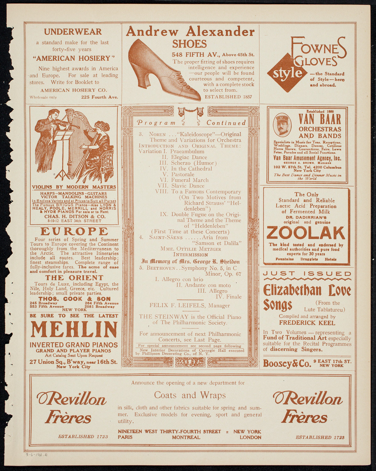 New York Philharmonic, March 6, 1914, program page 7