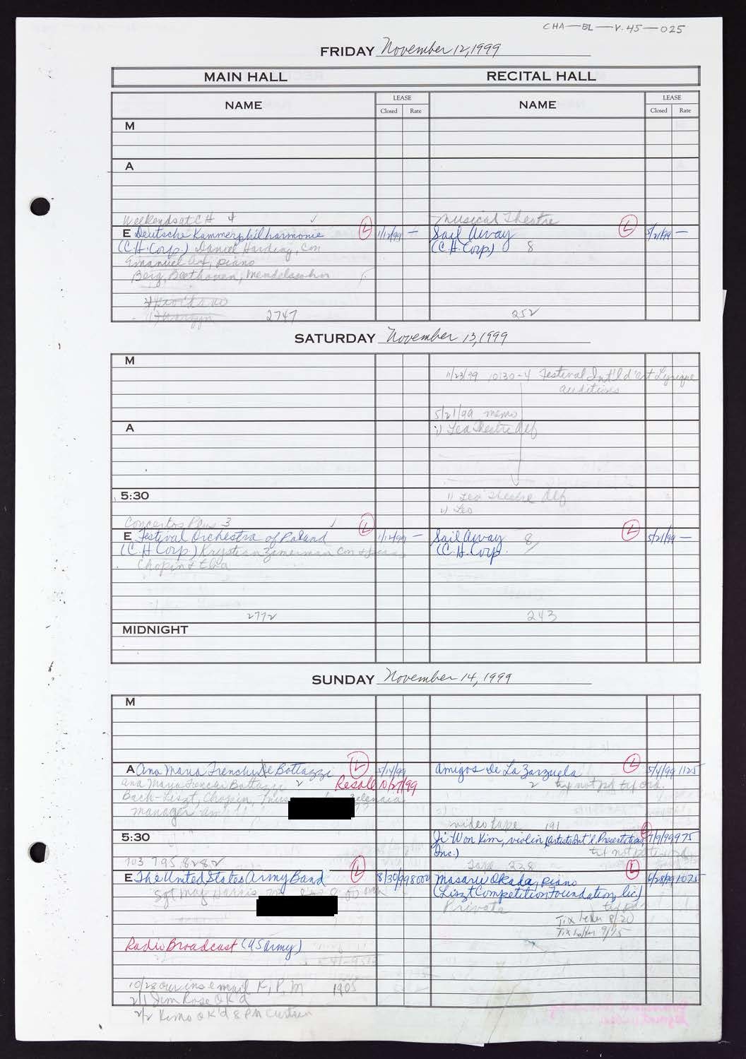 Carnegie Hall Booking Ledger, volume 45, page 25