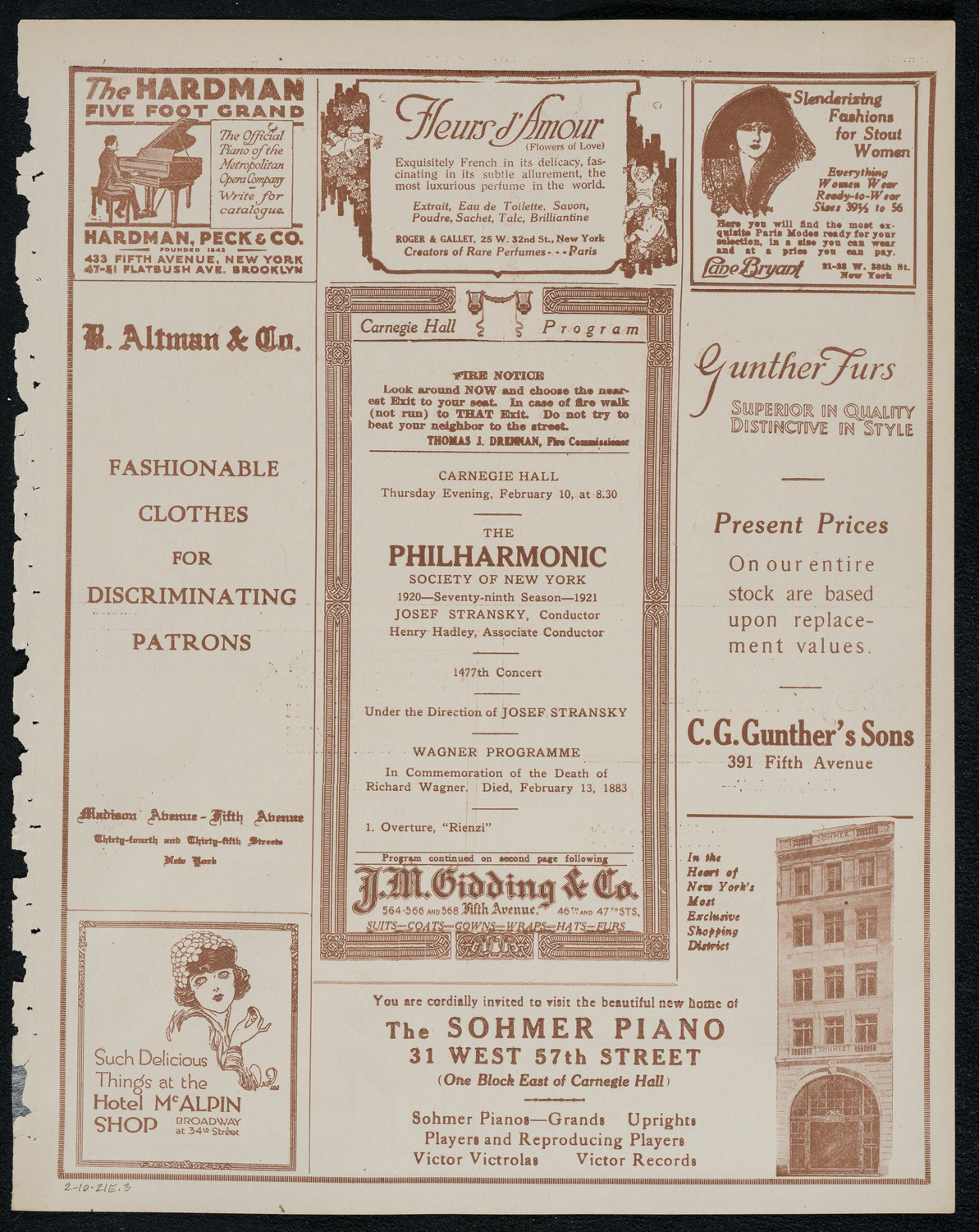 New York Philharmonic, February 10, 1921, program page 5