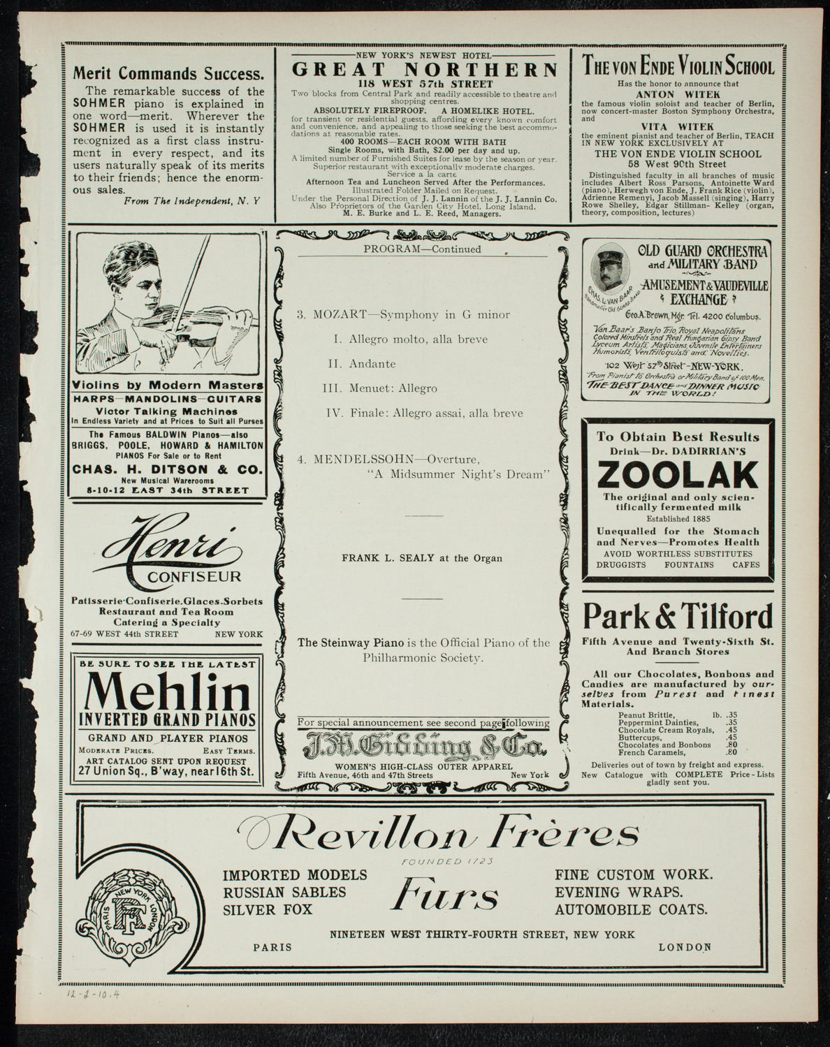 New York Philharmonic, December 2, 1910, program page 7