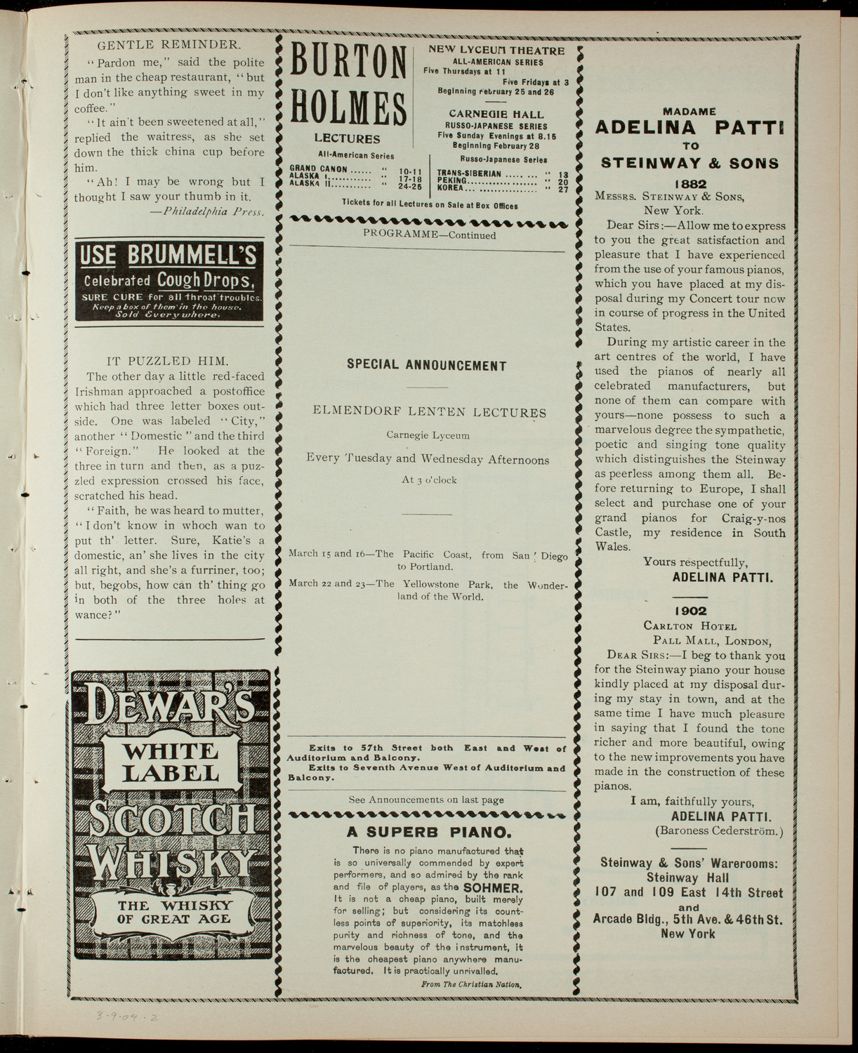 Elmendorf Lecture: From Denver to the Grand Canyon, March 9, 1904, program page 3