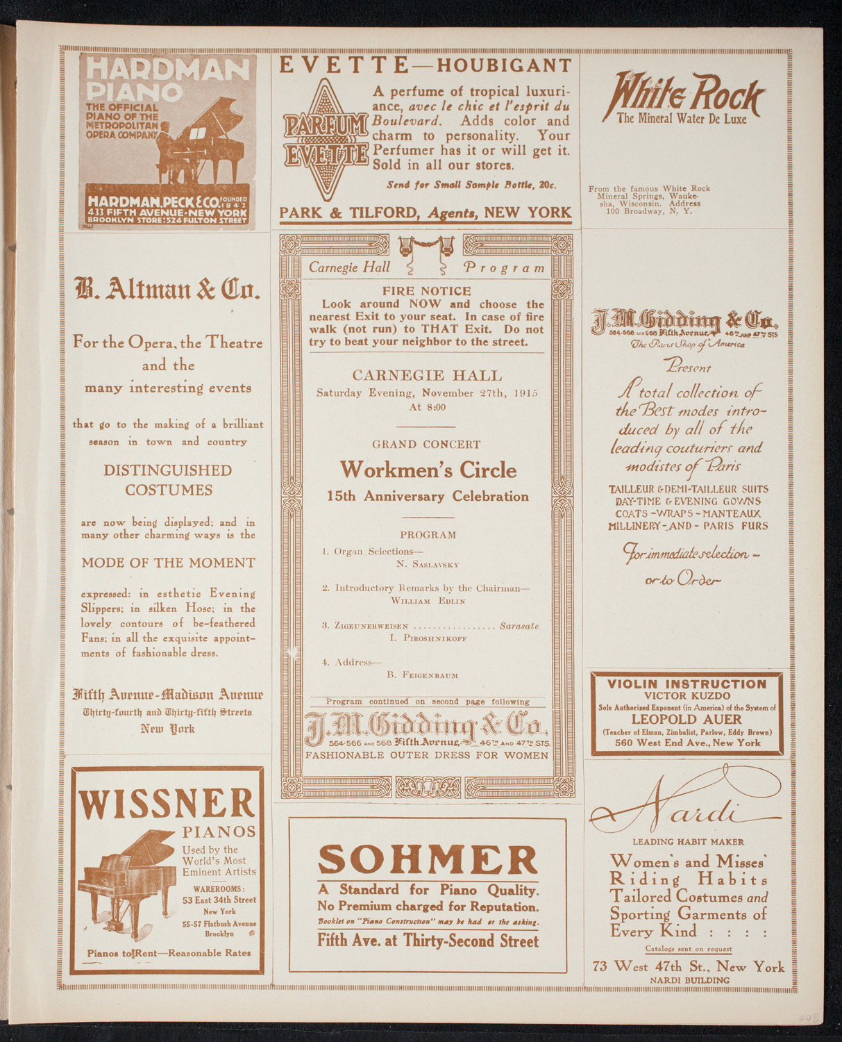 Workmen's Circle 15th Anniversary Celebration, November 27, 1915, program page 5