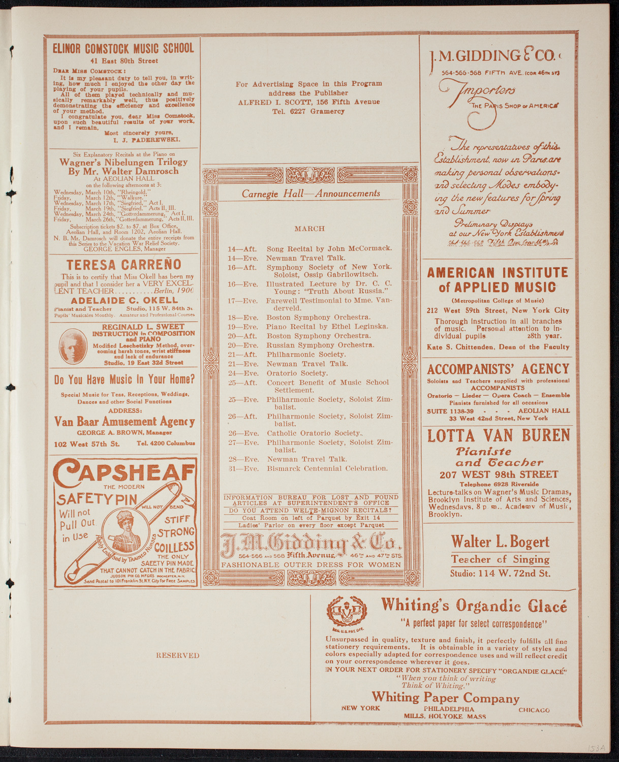 New York Philharmonic, March 13, 1915, program page 3