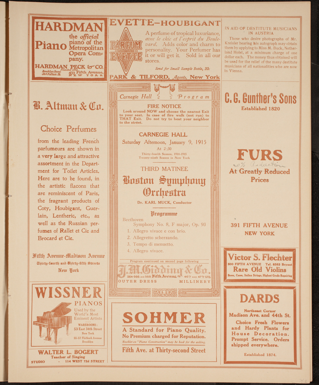 Boston Symphony Orchestra, January 9, 1915, program page 5